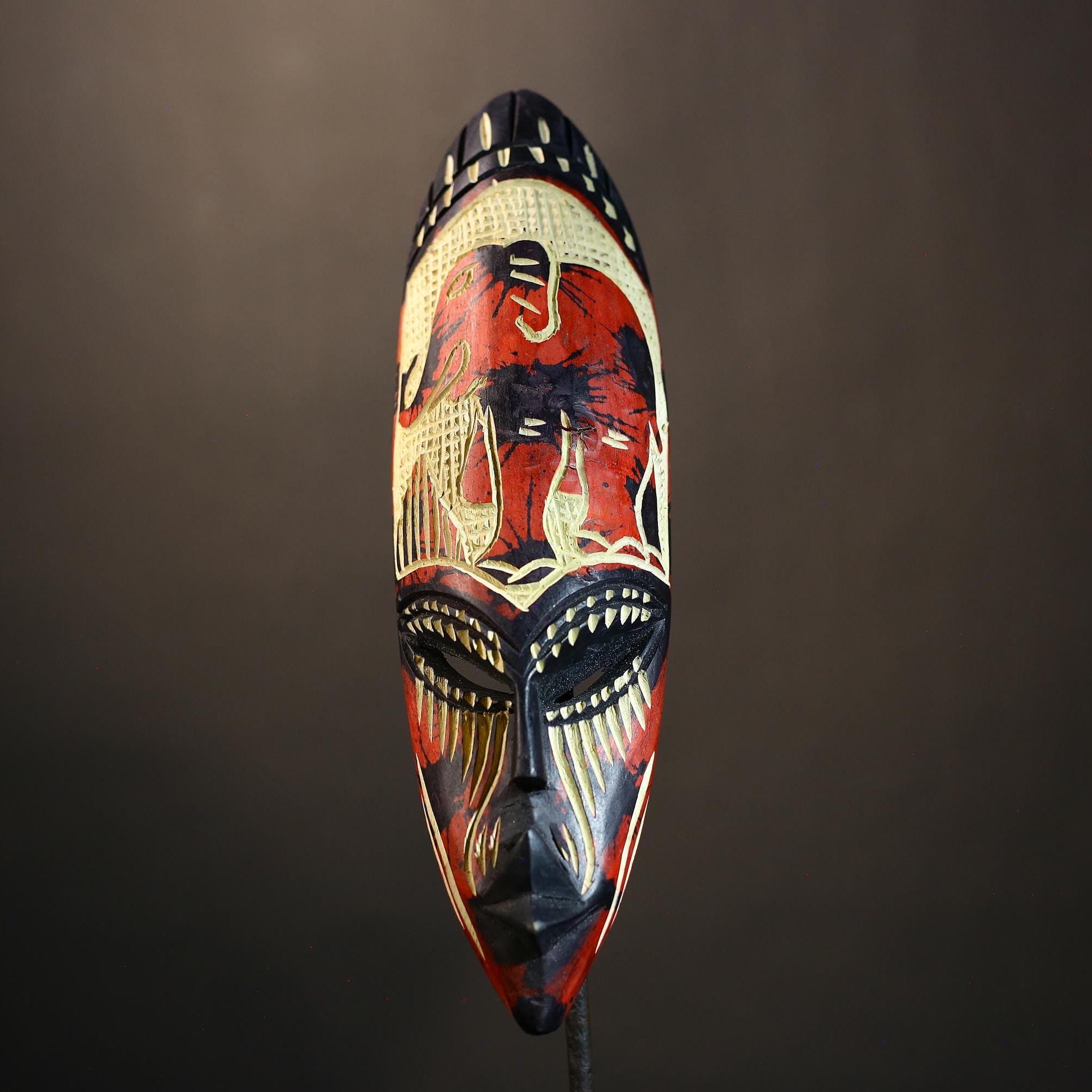 African Hand Carved Neem Mask Wall Art | Unique Decorative Wall Hanging | Tribal Home Decor | Artisan Crafted Cultural Art-7961