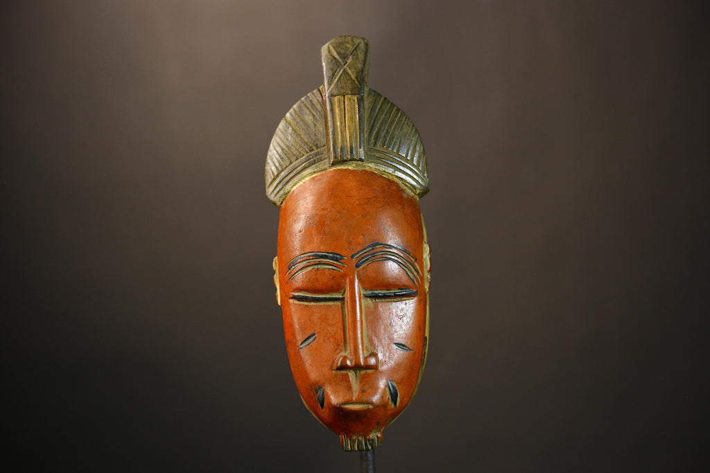 African Hand Carved Red Guro Mask Wooden Wall Hanging | Unique Tribal Art | Ethnic Home Decor | Artisan Crafted Cultural Piece-8590