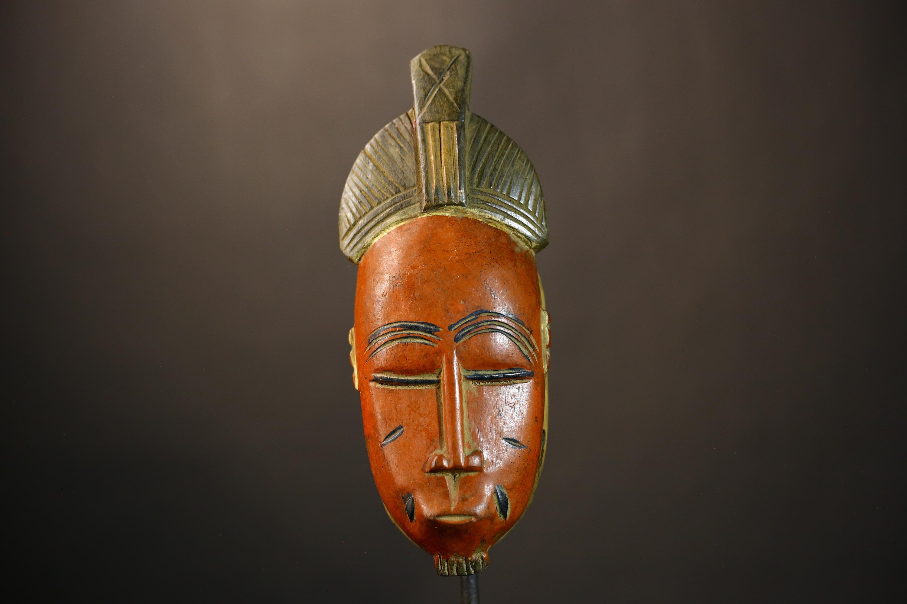 African Hand Carved Red Guro Mask Wooden Wall Hanging | Unique Tribal Art | Ethnic Home Decor | Artisan Crafted Cultural Piece-8590