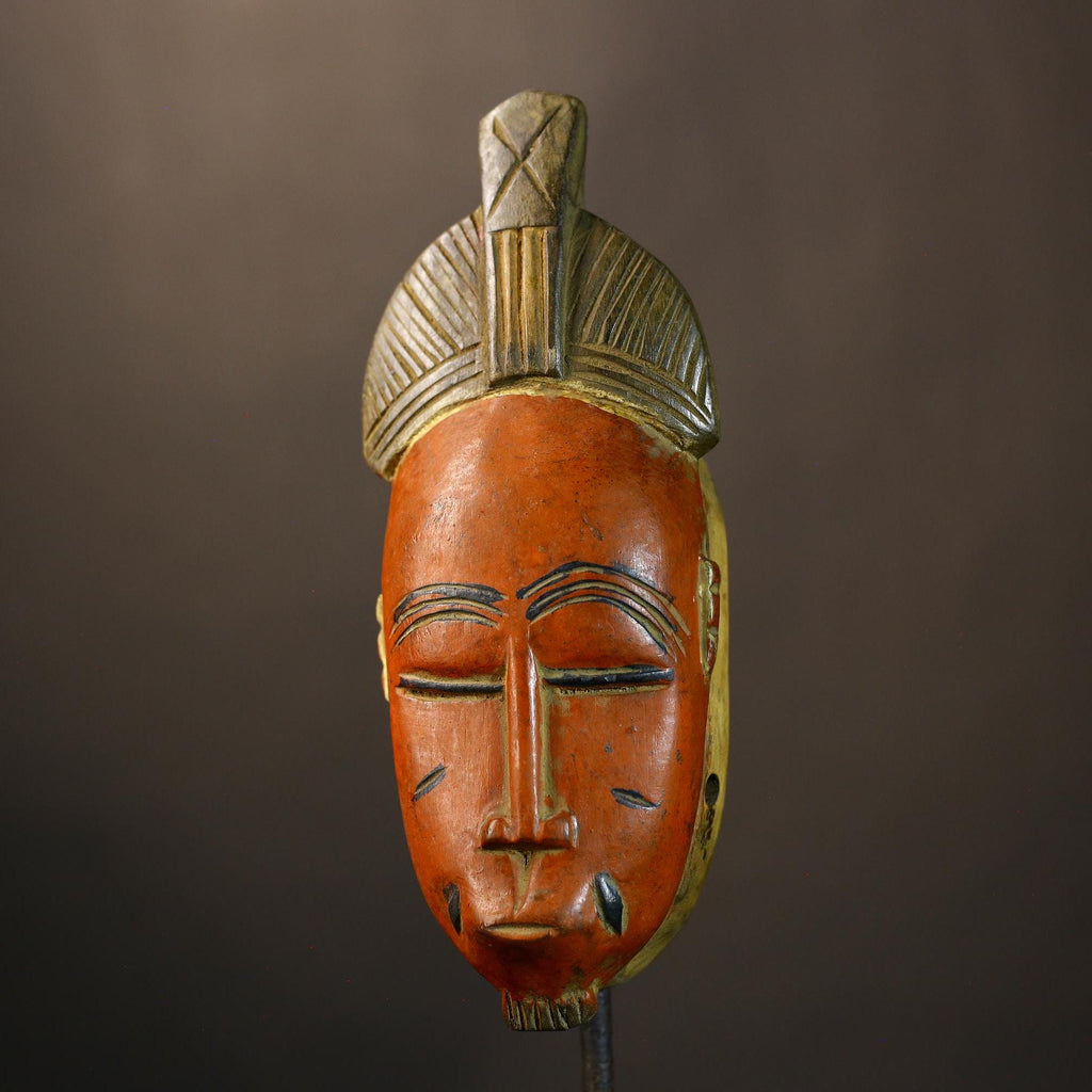 African Hand Carved Red Guro Mask Wooden Wall Hanging | Unique Tribal Art | Ethnic Home Decor | Artisan Crafted Cultural Piece-8590