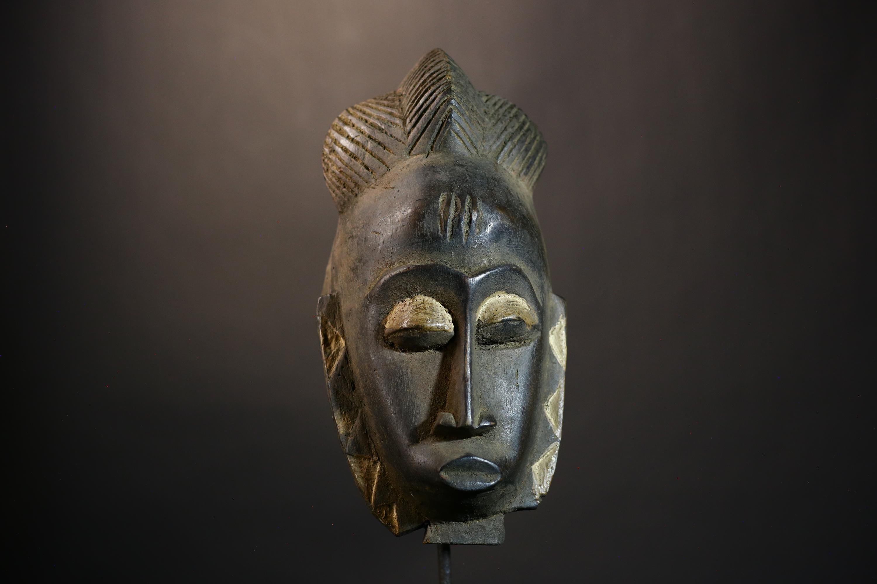 African Baule Vintage Mask Hand Carved Wooden Wall Art | Unique Tribal Decor | Authentic African Home Accent-4571