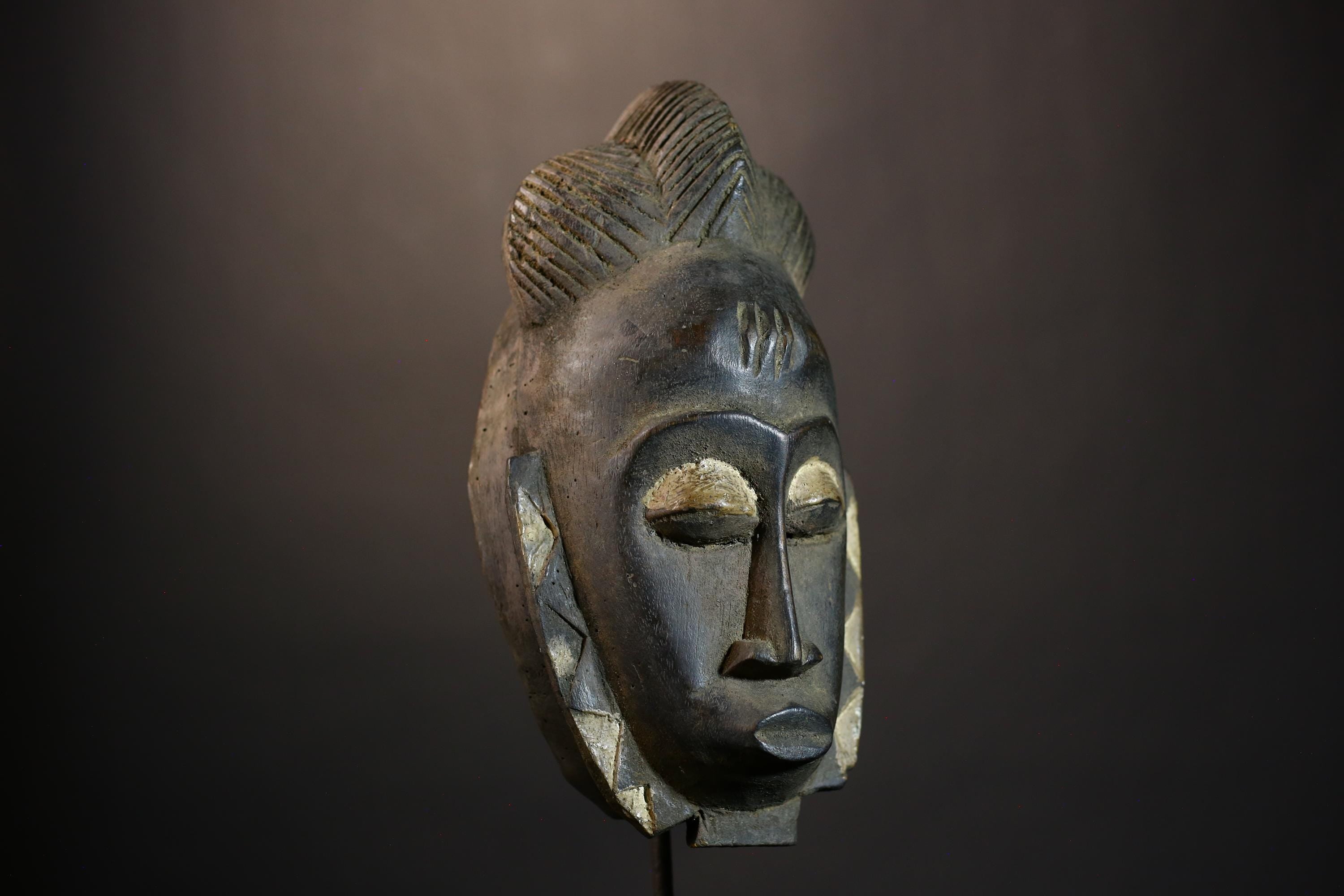 African Baule Vintage Mask Hand Carved Wooden Wall Art | Unique Tribal Decor | Authentic African Home Accent-4571