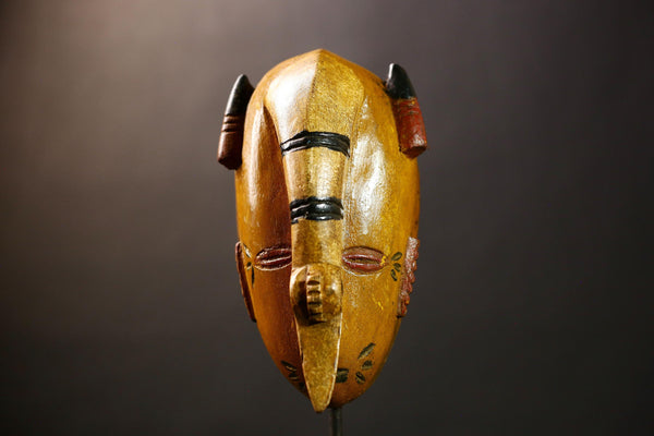 African Mask Elephant Face | Vintage Wood Carved Guro Art | Unique Wall Hanging Decor | Tribal Cultural Home Accent Piece -G4568