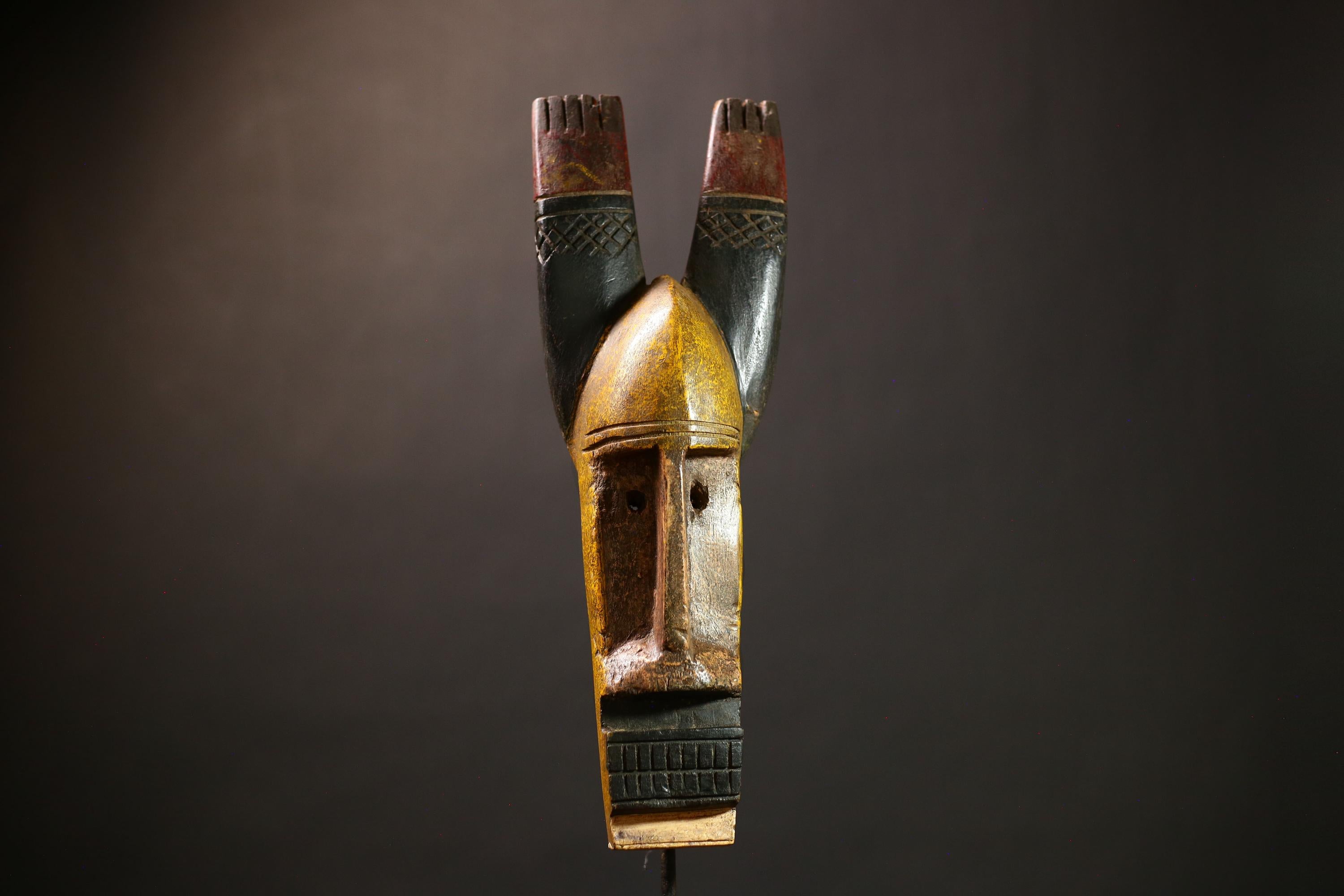 African Vintage Tribal Grebo Mask Hand Carved | Unique Wooden Wall Hanging Decor | Authentic Ethnic Face Sculpture Art-G4579