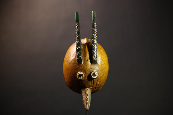 African Tribal Molo Bobo Helmet Mask Wall Art | Unique Wooden Face Sculpture Decor | Authentic Ethnic Home Accent Collectible -G4578