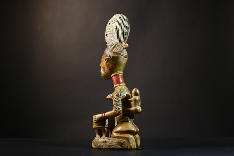 African Yoruba Figure | Handcrafted Wood Art Bowl | Unique Nigeria Decor | Tribal Sculpture | Cultural Heritage Piece-G4726