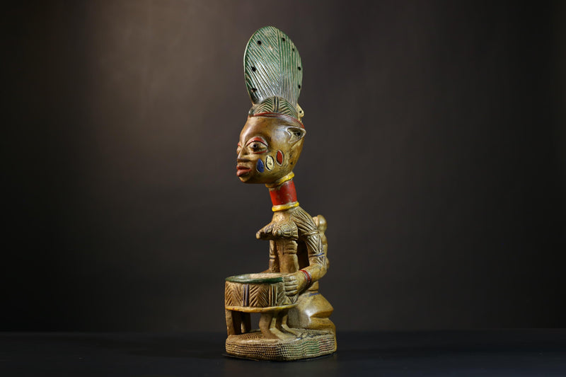 African Yoruba Figure | Handcrafted Wood Art Bowl | Unique Nigeria Decor | Tribal Sculpture | Cultural Heritage Piece-G4726