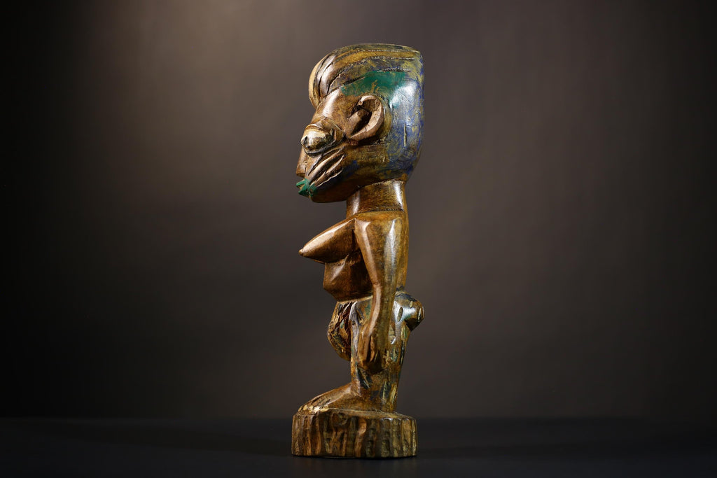 African Wooden Twin Sculptures | Handcrafted Yoruba Art | Male Figure Decor | Nigerian Cultural Statues | Home Decor Figurines -G4727