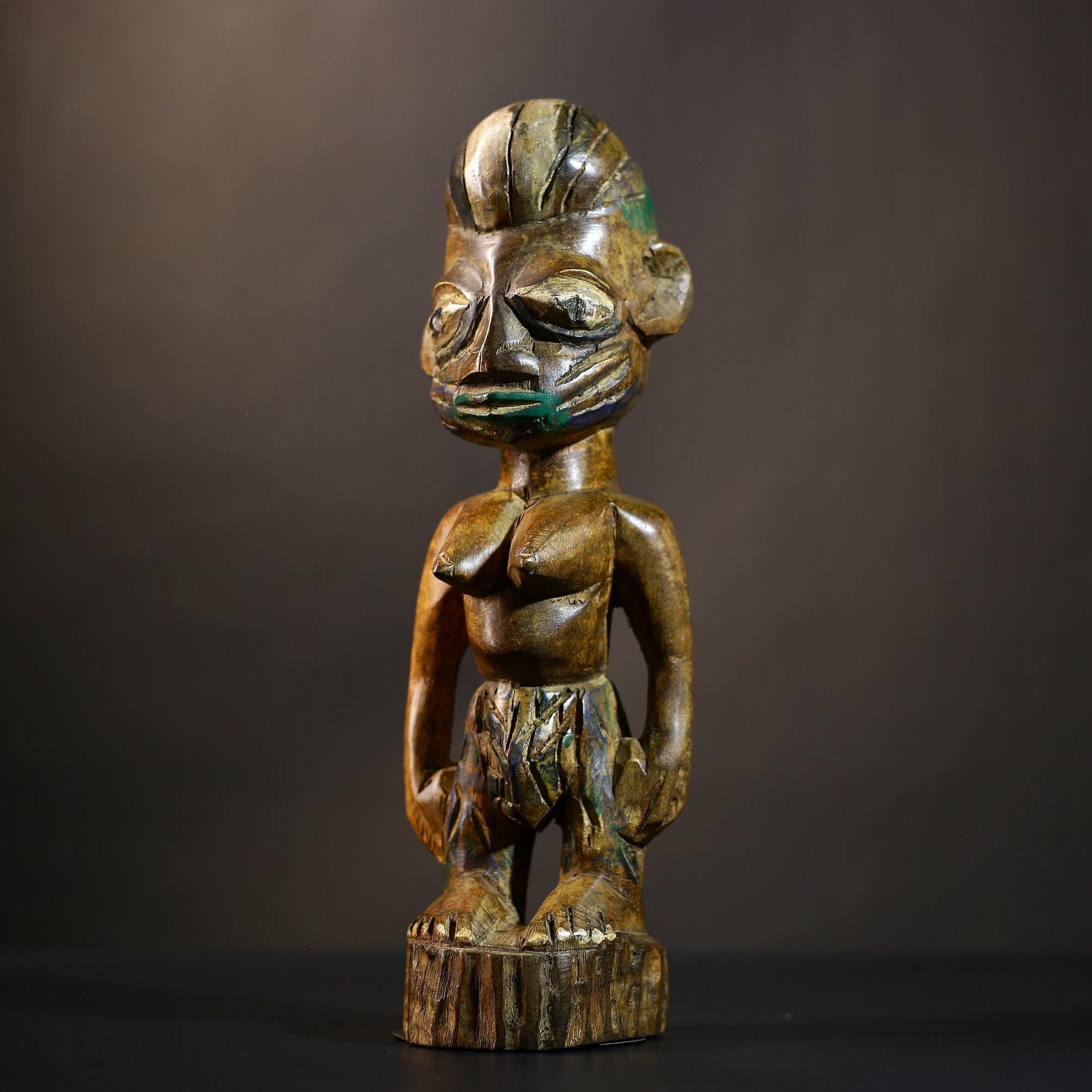 African Wooden Twin Sculptures | Handcrafted Yoruba Art | Male Figure Decor | Nigerian Cultural Statues | Home Decor Figurines -G4727