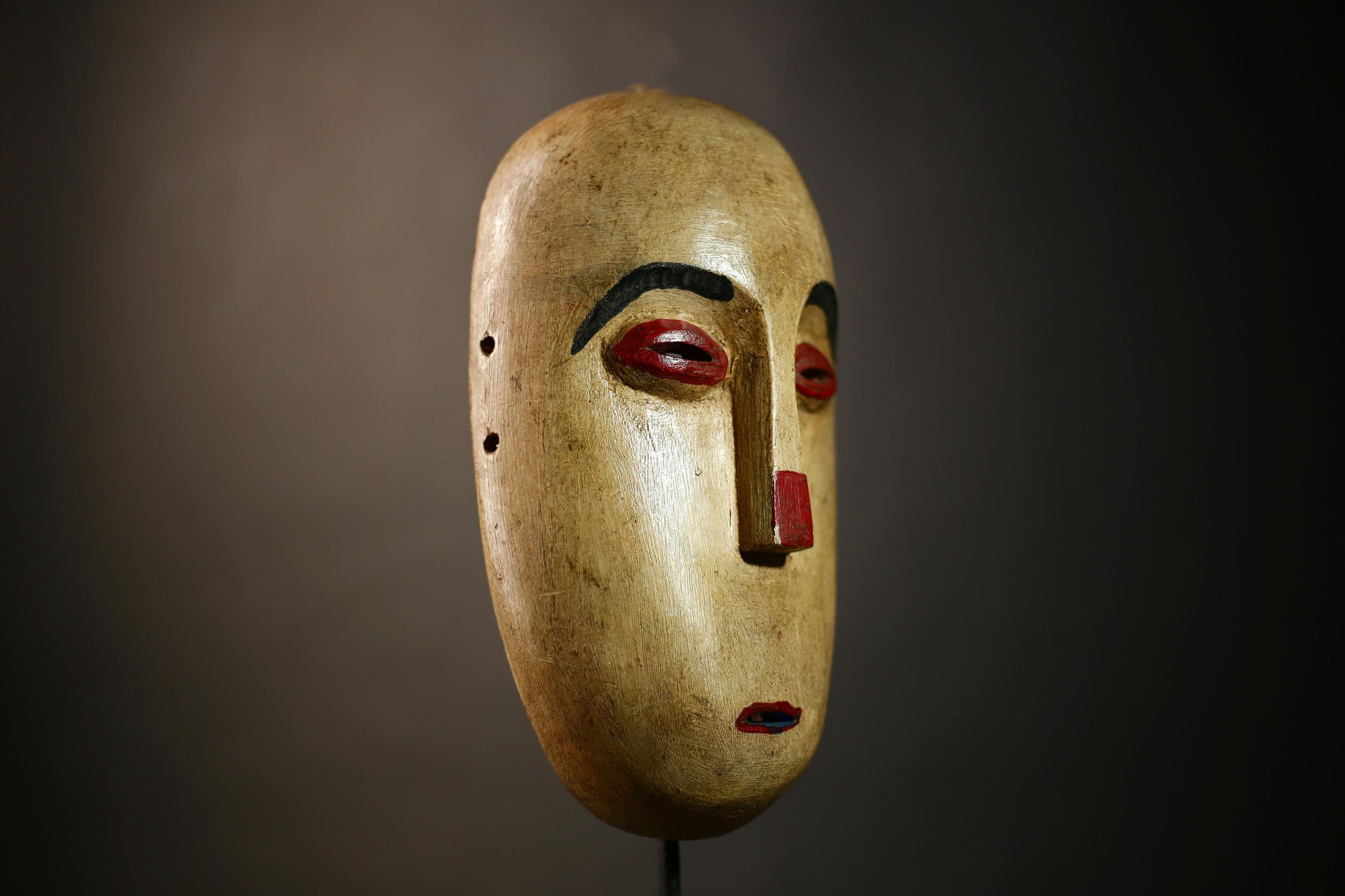 African Mask Lega Vintage Hand Carved Wooden Wall Hanging Tribal Art Decor | Unique Ethnic Home Accent | Authentic Collectible Art -G4602