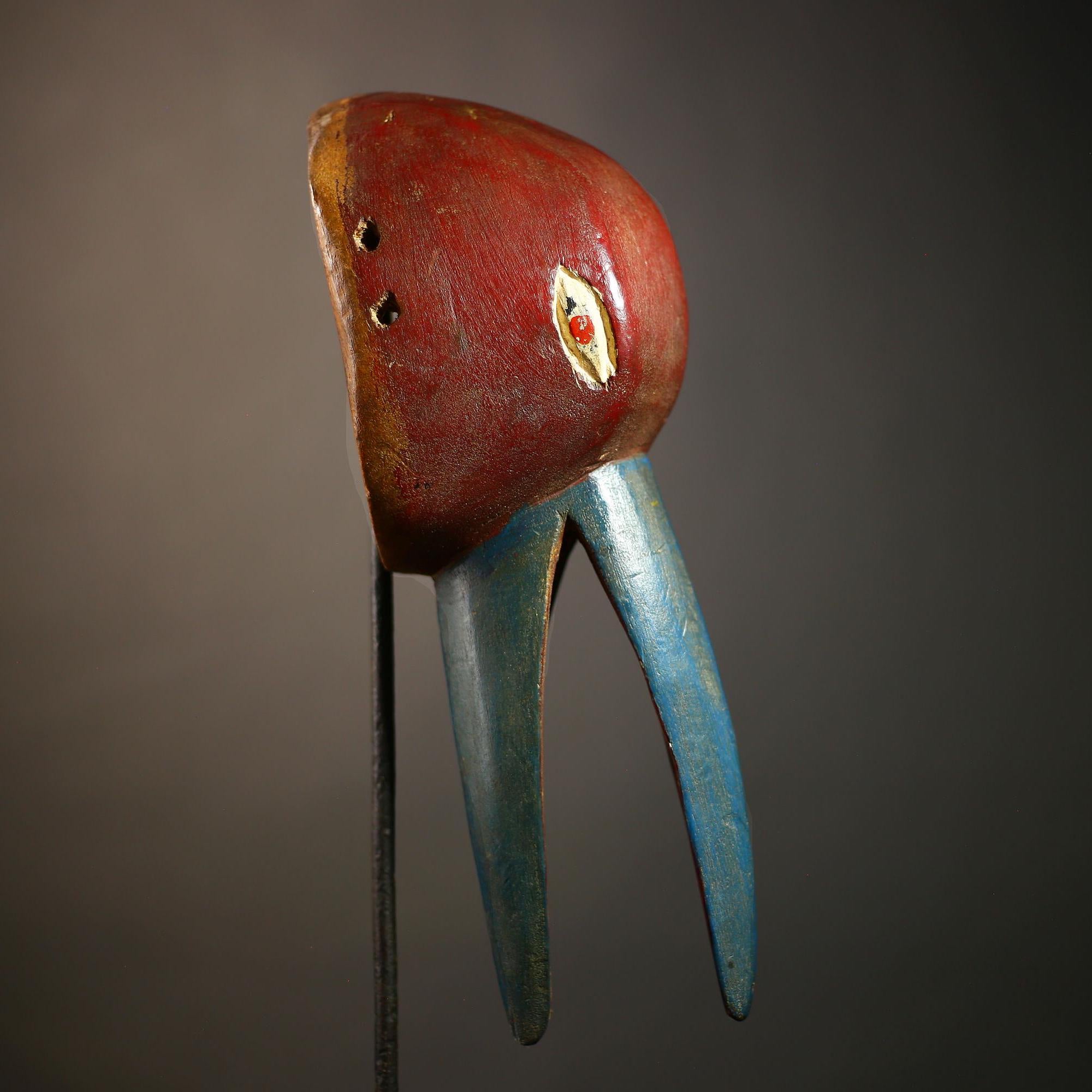 African Mask Wood Carving Vintage Tribal Dan Bird Handcrafted Wall Art Decor | Unique Cultural Piece | Ethnic Home Decor Accent  -G4598