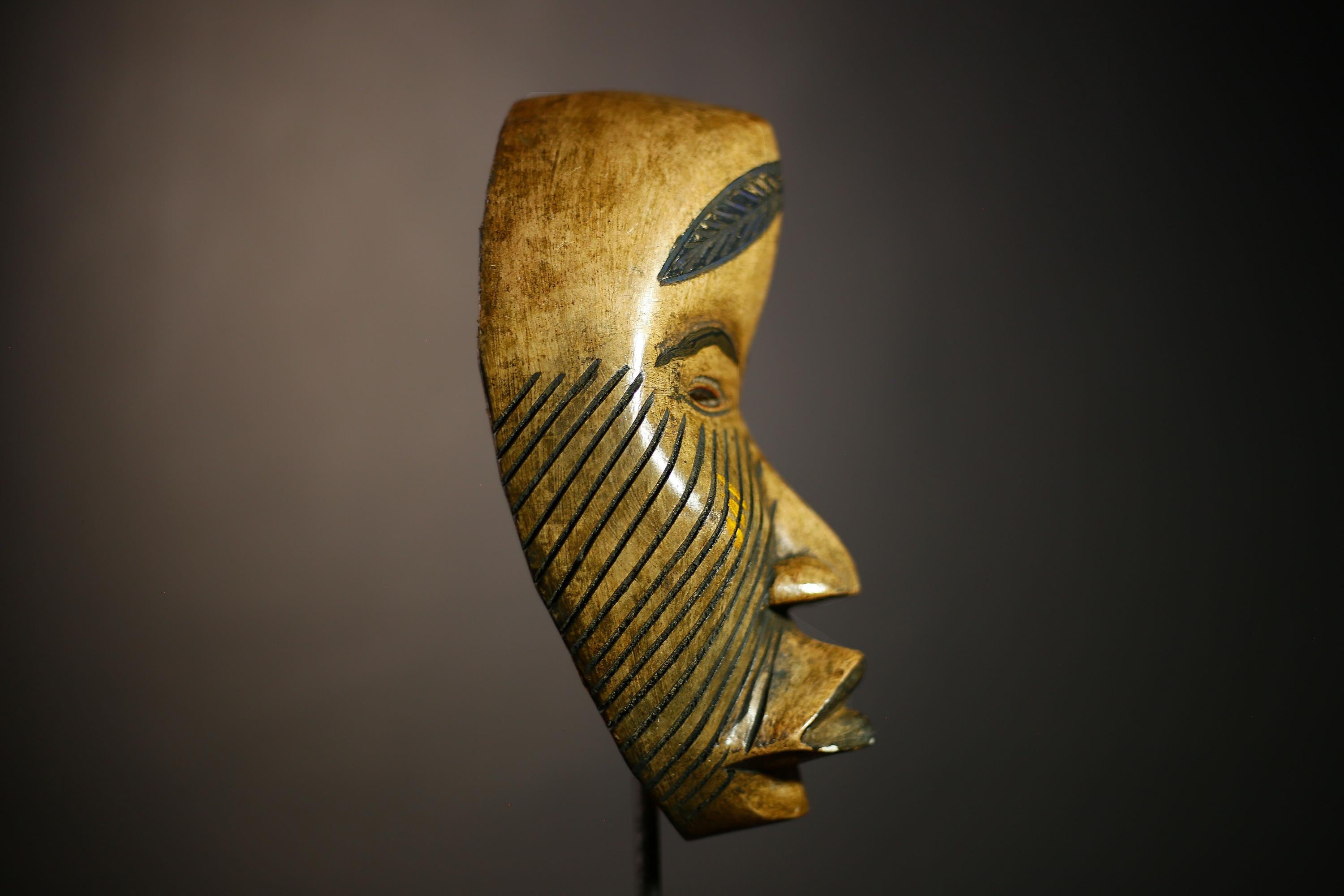 African Carved Tribal Mask | Authentic Wall Decor | Unique Dan Art | Handmade Ethnic Face | Decorative Home Accent-G4596