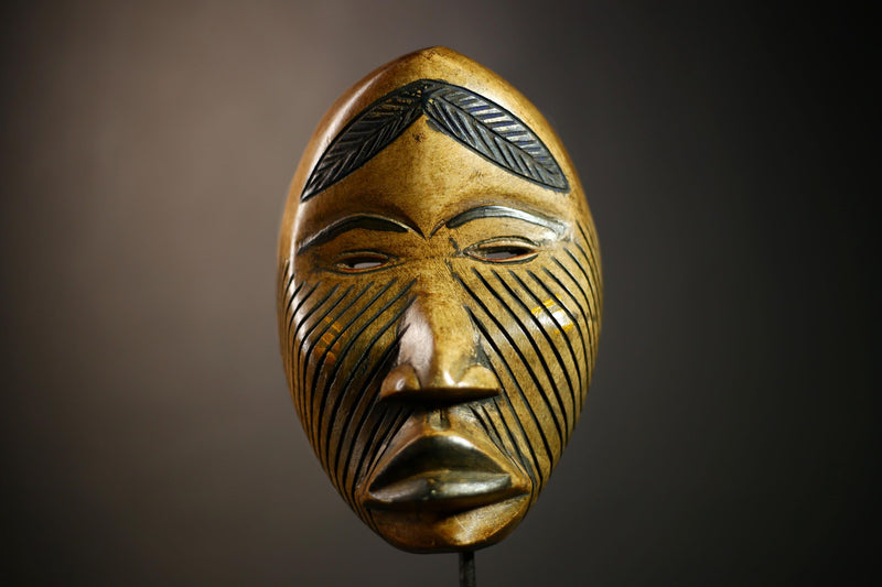 African Carved Tribal Mask | Authentic Wall Decor | Unique Dan Art | Handmade Ethnic Face | Decorative Home Accent-G4596