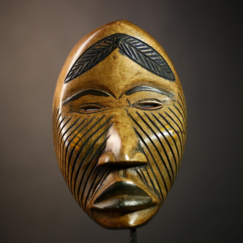 African Carved Tribal Mask | Authentic Wall Decor | Unique Dan Art | Handmade Ethnic Face | Decorative Home Accent-G4596