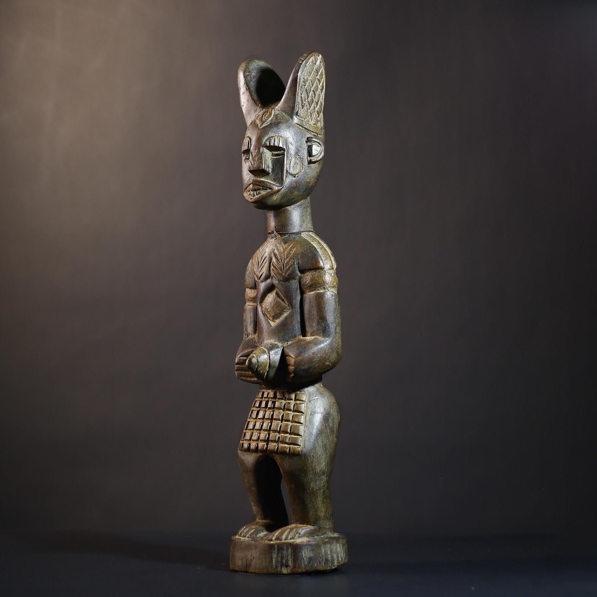 African Luba Tribal Figure | DRC Congo Wooden Statue | Ceremonial Sculpture | Unique Art Piece | Cultural Heritage Decor-G4755