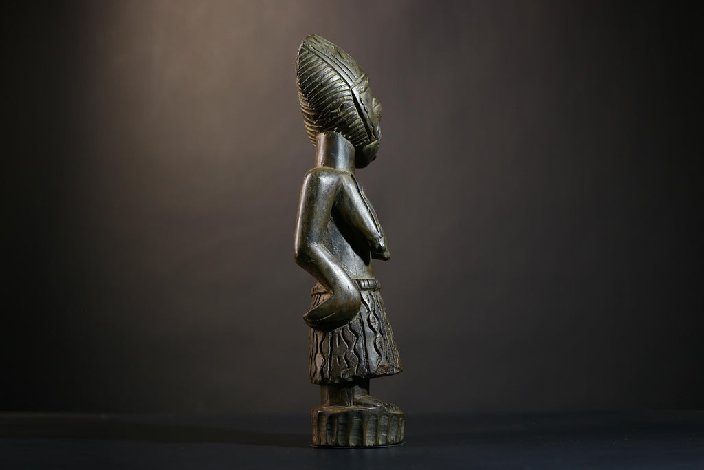 African Luba Female Figure | Congolese Art Sculpture | Ethnographic Decoration | Unique Handcrafted Collectible | Home Accent-G4751