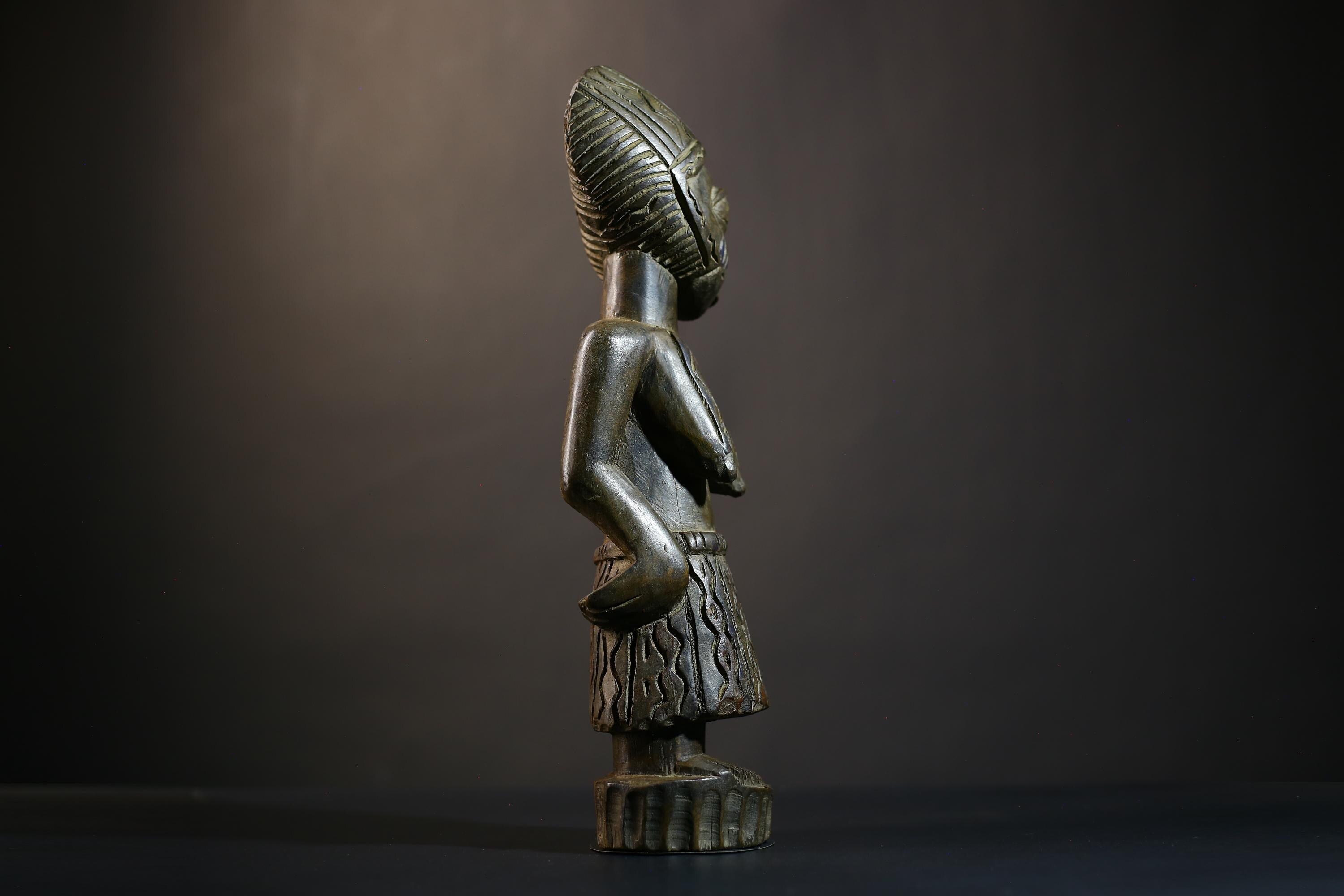 African Luba Female Figure | Congolese Art Sculpture | Ethnographic Decoration | Unique Handcrafted Collectible | Home Accent-G4751