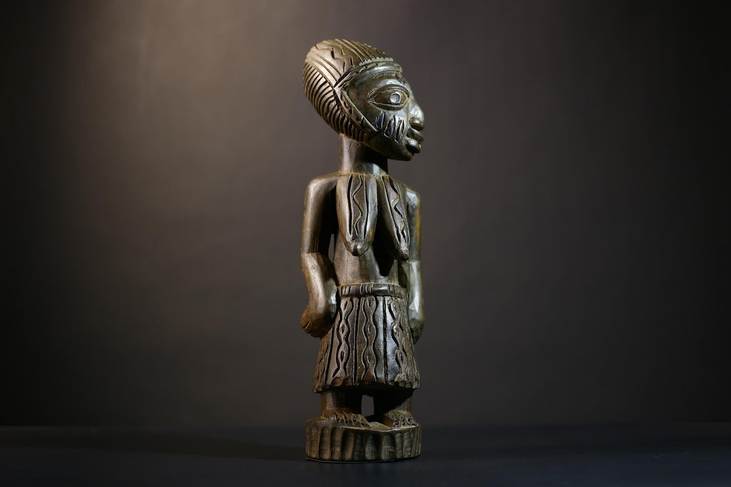 African Luba Female Figure | Congolese Art Sculpture | Ethnographic Decoration | Unique Handcrafted Collectible | Home Accent-G4751