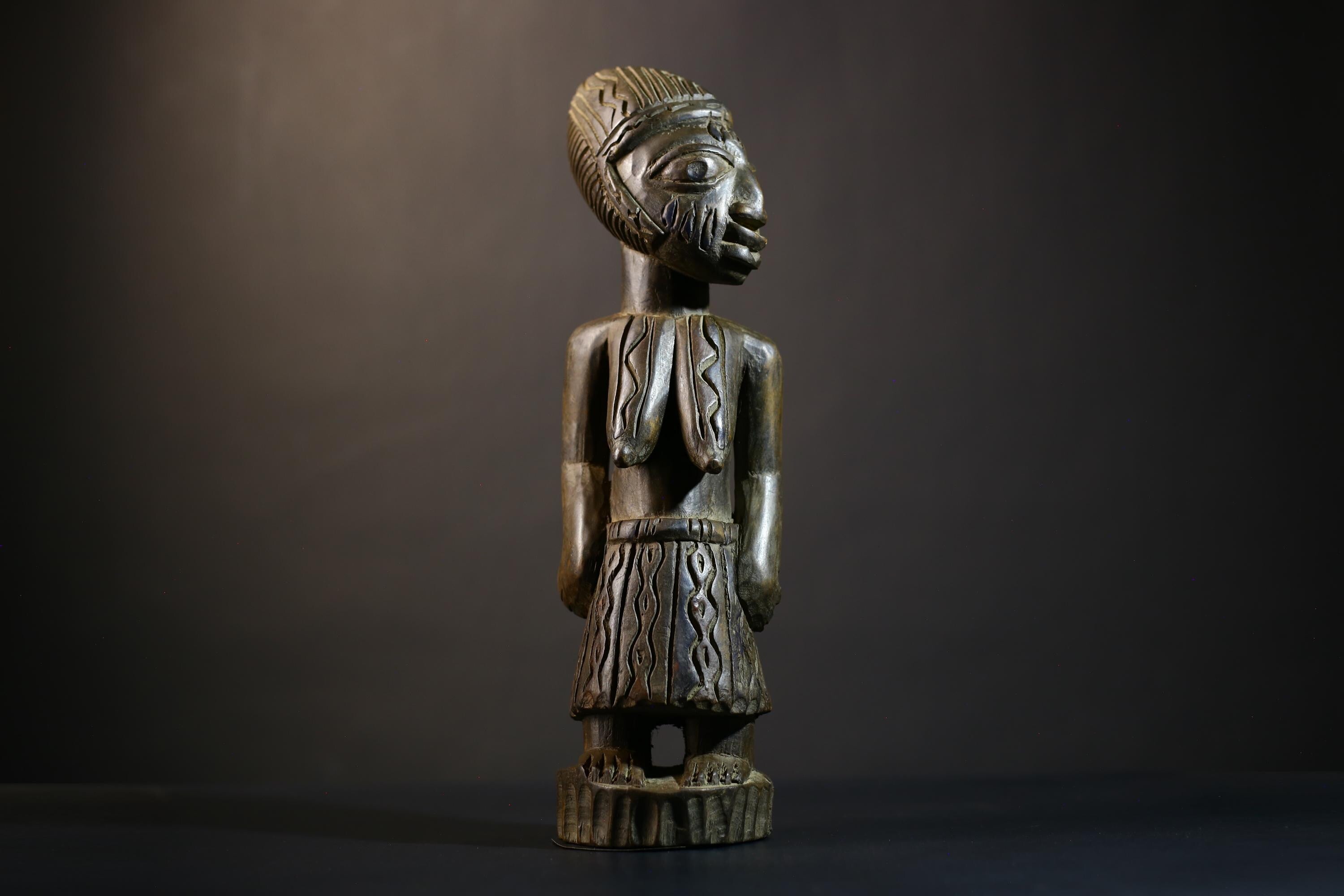 African Luba Female Figure | Congolese Art Sculpture | Ethnographic Decoration | Unique Handcrafted Collectible | Home Accent-G4751