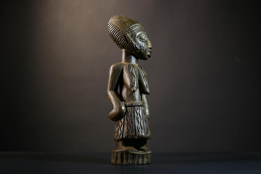 African Luba Female Figure | Congolese Art Sculpture | Ethnographic Decoration | Unique Handcrafted Collectible | Home Accent-G4751