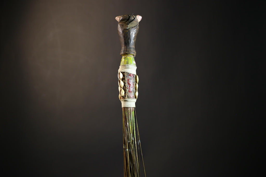 African Yoruba Flywhisk Nigeria Vintage Tribal Ceremonial Figure Handle | Traditional Art | Ritual Object | Cultural Artifact-G4749