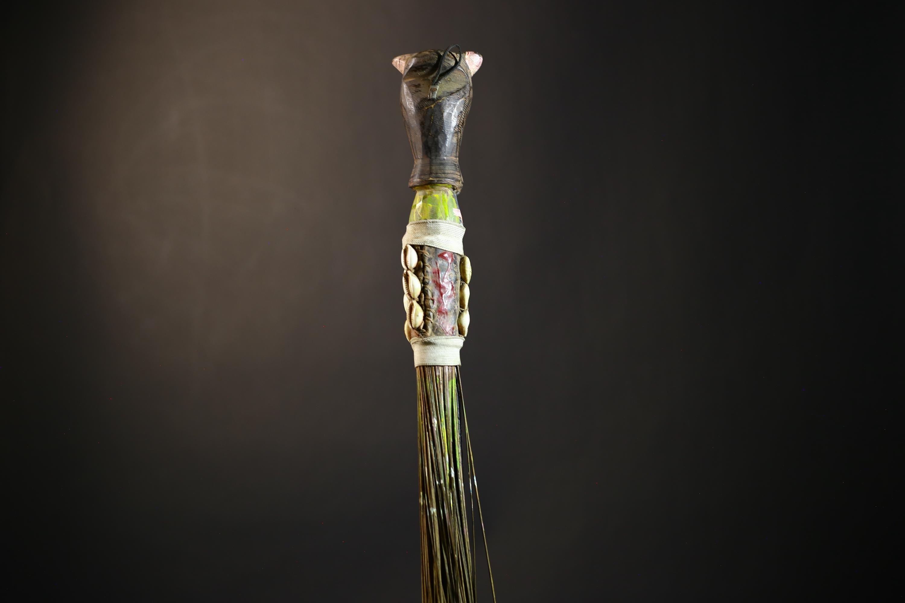 African Yoruba Flywhisk Nigeria Vintage Tribal Ceremonial Figure Handle | Traditional Art | Ritual Object | Cultural Artifact-G4749