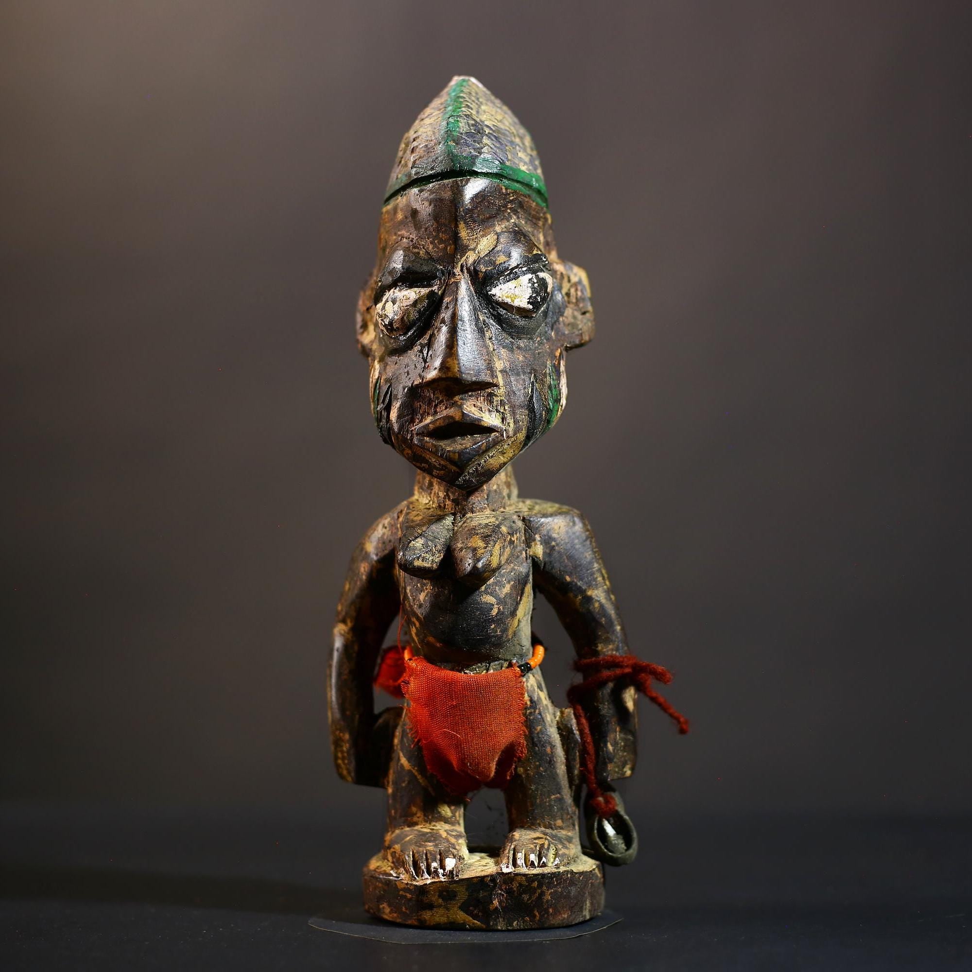 African Yoruba Ibeji Twin Figures | Handcrafted Nigeria Sculpture | Unique Tribal Art | Wooden Decor | Ethnic Home Accent-G4745