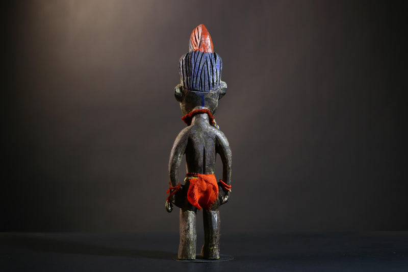 African Yoruba Twin Figures | Adorned Jewelry Art | Oyo Erin Ethnographic Sculpture | Unique Wooden Statue | Cultural Heritage-G4744