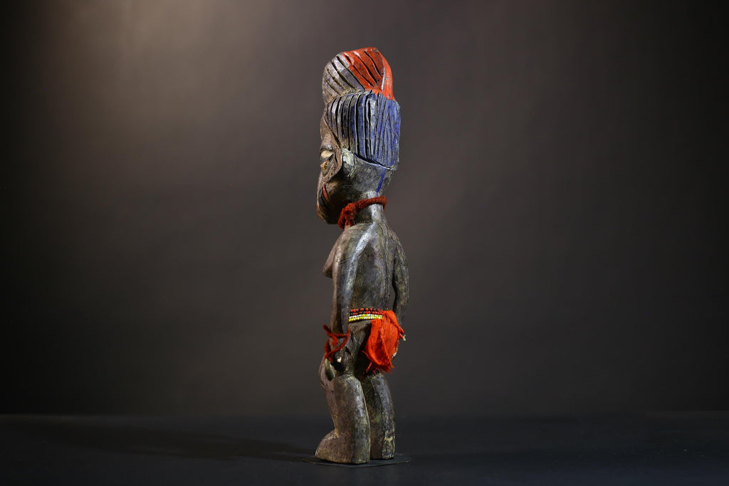 African Yoruba Twin Figures | Adorned Jewelry Art | Oyo Erin Ethnographic Sculpture | Unique Wooden Statue | Cultural Heritage-G4744