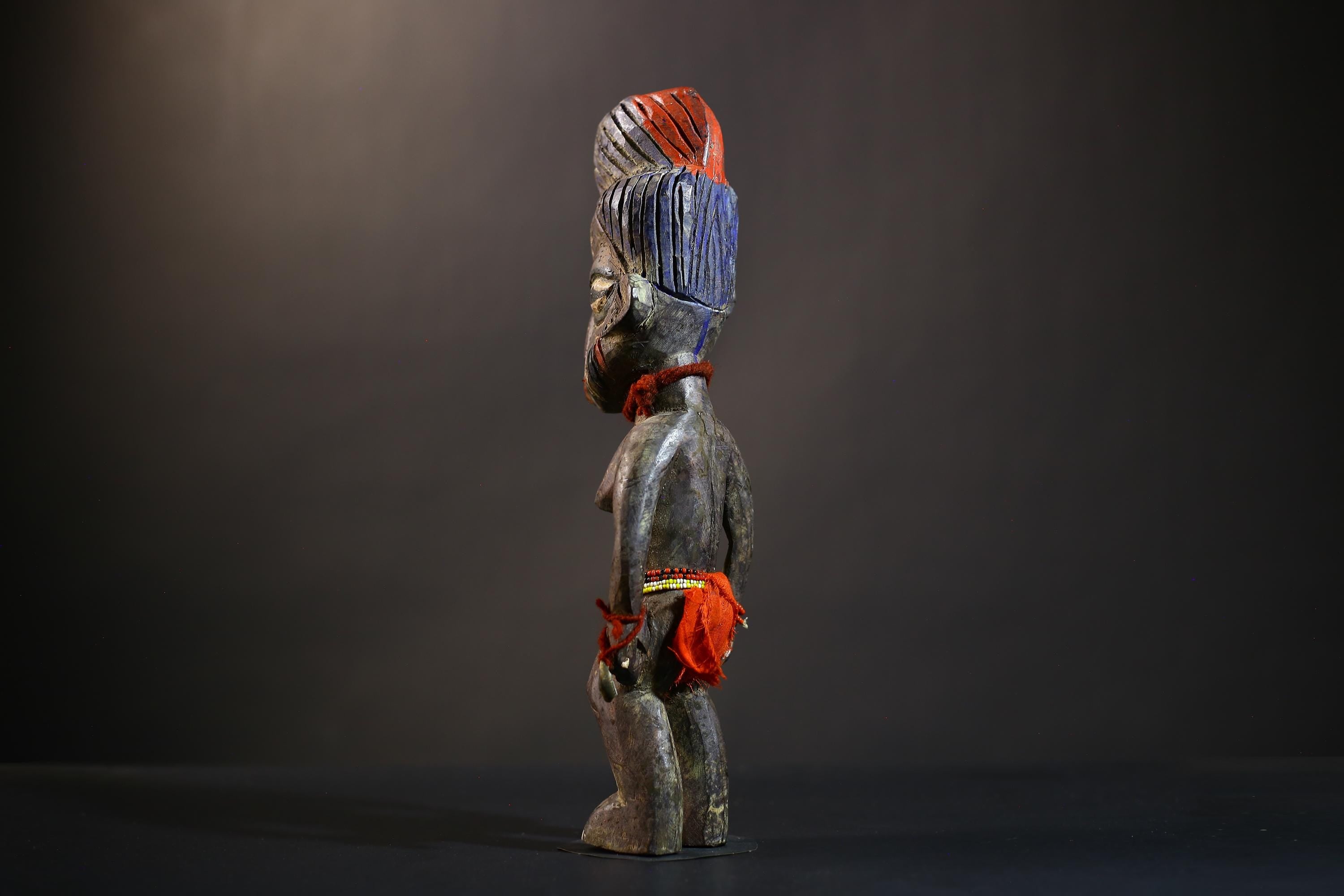 African Yoruba Twin Figures | Adorned Jewelry Art | Oyo Erin Ethnographic Sculpture | Unique Wooden Statue | Cultural Heritage-G4744