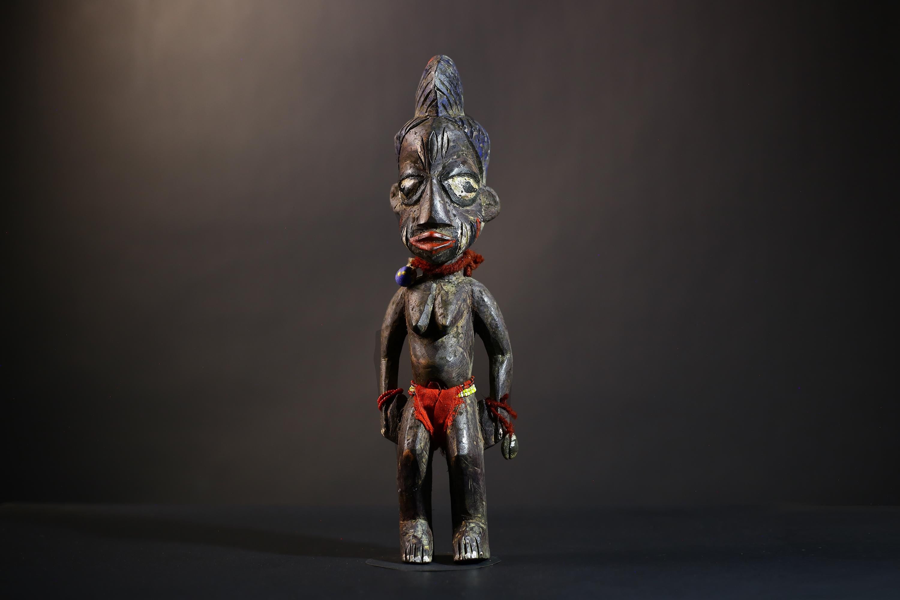 African Yoruba Twin Figures | Adorned Jewelry Art | Oyo Erin Ethnographic Sculpture | Unique Wooden Statue | Cultural Heritage-G4744