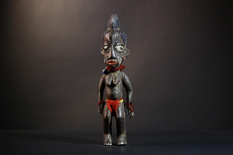 African Yoruba Twin Figures | Adorned Jewelry Art | Oyo Erin Ethnographic Sculpture | Unique Wooden Statue | Cultural Heritage-G4744