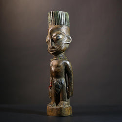 African Yoruba Twin Figure Art | Jewelry Adorned Oyo Sculpture | Ethnographic Decor | Unique Wooden Home Accent | Cultural Heritage-G4743
