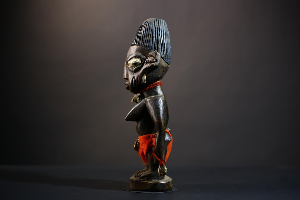 African Yoruba Ibeji Twin Figures | Adorned Jewelry Sculpture | Erin Oyo Art | Unique Tribal Decor | Handcrafted Wooden Accent-G4742