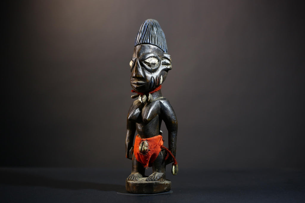 African Yoruba Ibeji Twin Figures | Adorned Jewelry Sculpture | Erin Oyo Art | Unique Tribal Decor | Handcrafted Wooden Accent-G4742