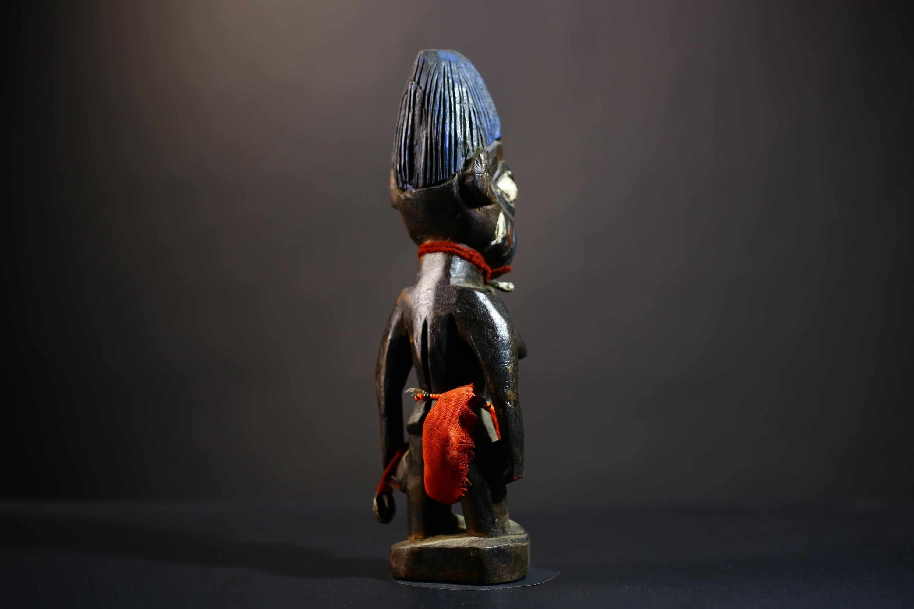 African Yoruba Ibeji Twin Figures | Adorned Jewelry Sculpture | Erin Oyo Art | Unique Tribal Decor | Handcrafted Wooden Accent-G4742