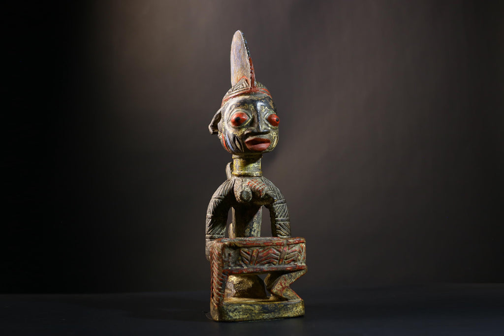 African Yoruba Wooden Maternity Figure | Ethnographic Art Bowl Sculpture | Unique Home Decor | Handcrafted Cultural Accent-G4741