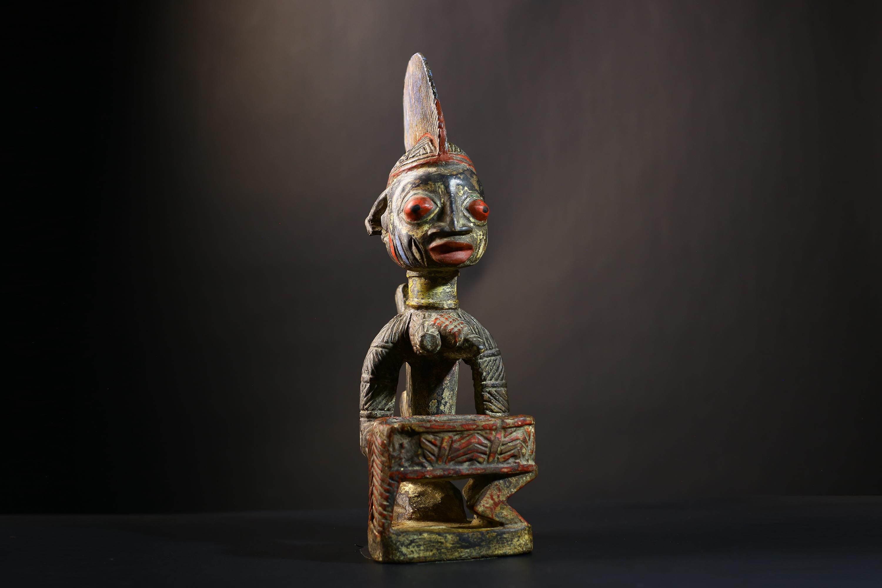 African Yoruba Wooden Maternity Figure | Ethnographic Art Bowl Sculpture | Unique Home Decor | Handcrafted Cultural Accent-G4741