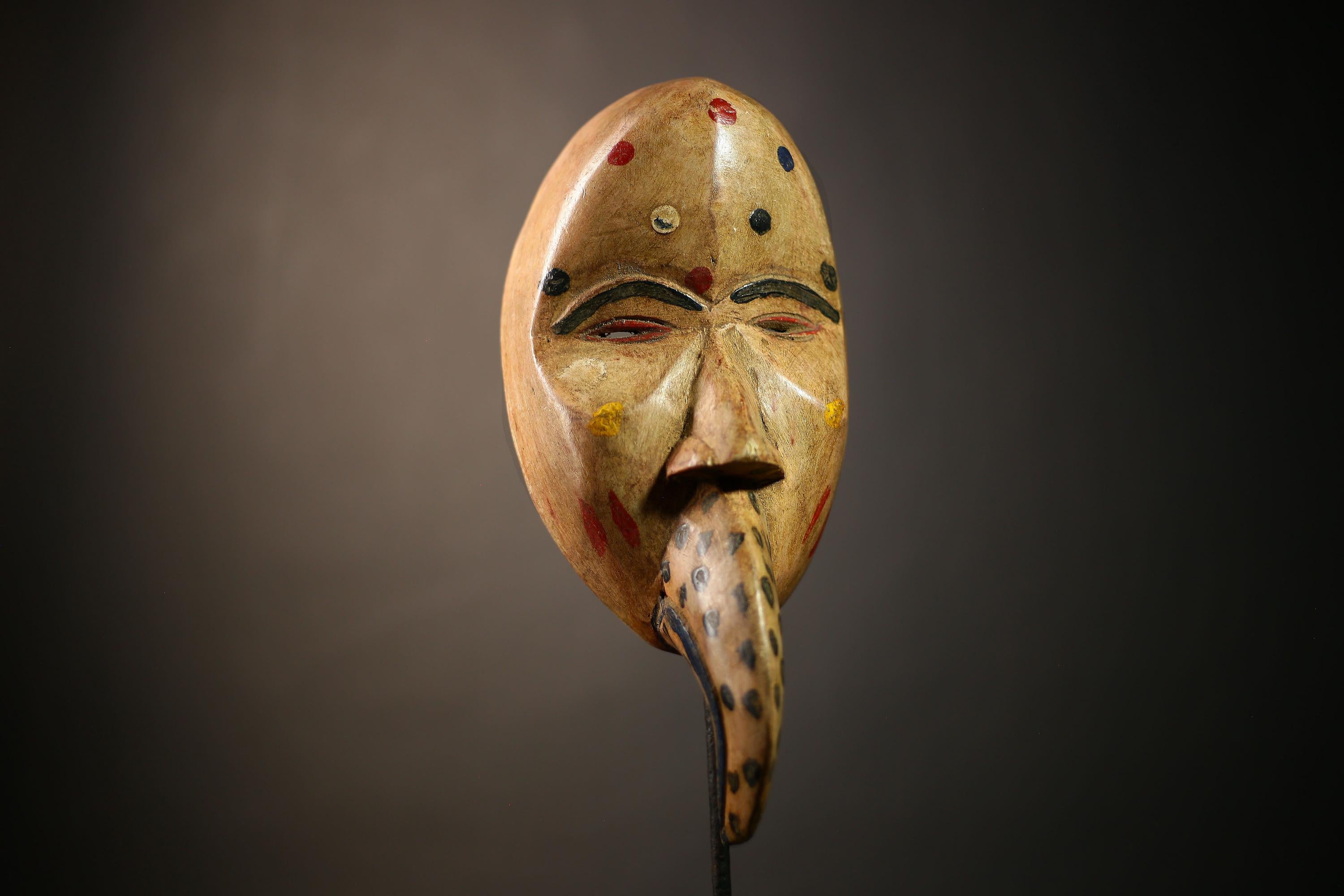African Carved Mask | Tribal DAN Bird Design | Authentic Wall Decor Art | Home Accent Piece | Handcrafted Ethnic Face Sculpture Decor-G4612