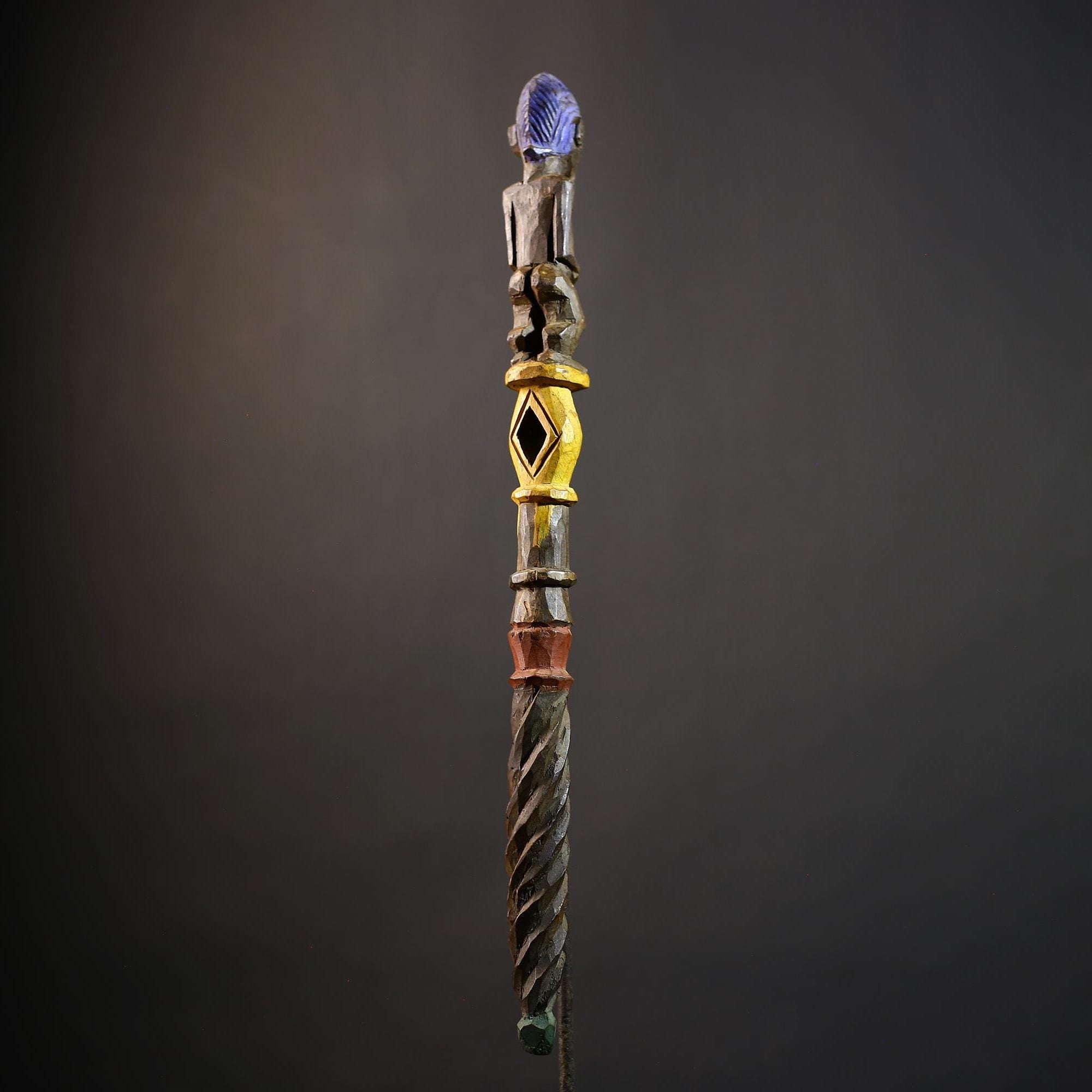 African Walking Stick Figurine Unique Hand-Carved Art | Collectible Decor | Handmade Cultural Accent for Home Decor-G4766