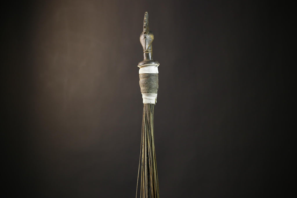 African Yoruba Flywhisk Figurine Exquisite Tribal Artifact | Unique Nigerian Art | Cultural Decor | Handmade Gift for Home-G4764