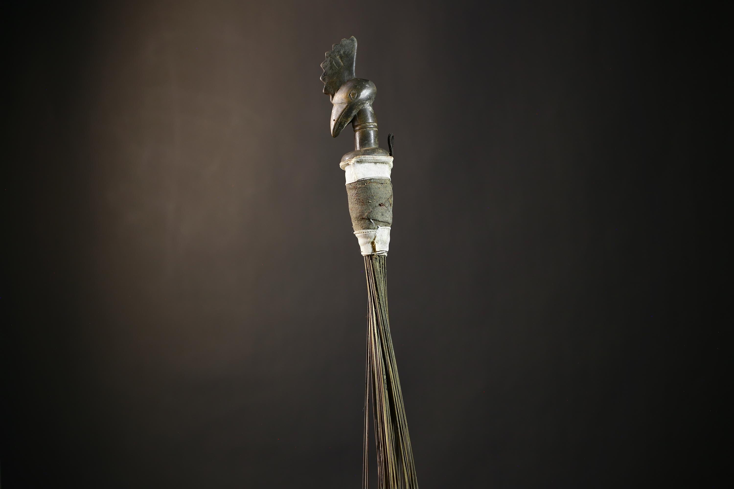 African Yoruba Flywhisk Figurine Exquisite Tribal Artifact | Unique Nigerian Art | Cultural Decor | Handmade Gift for Home-G4764