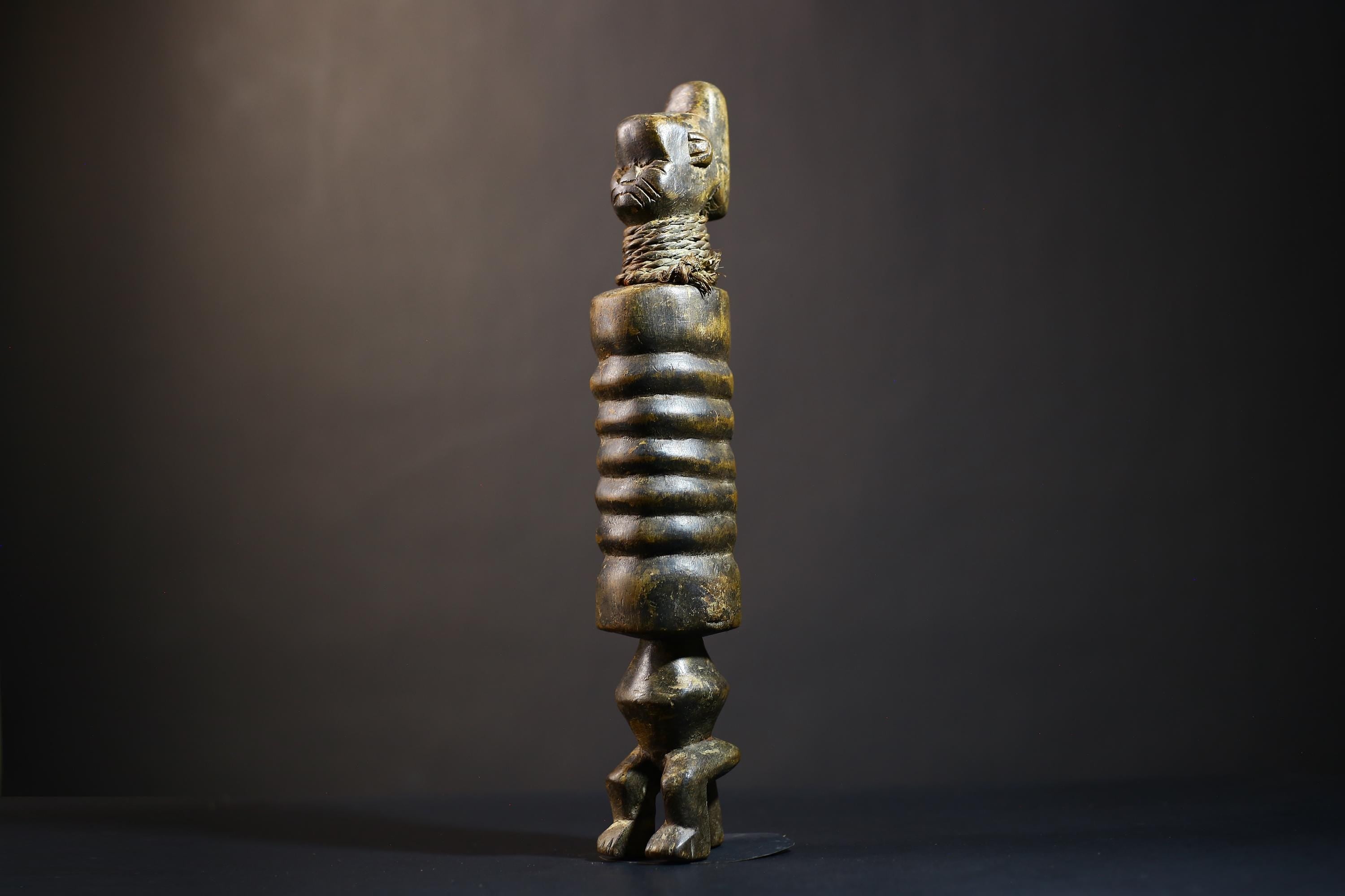 African Mende Style Drum | Unique Tribal Figurine Art | Handcrafted Drum Decor | Cultural Heritage from Sierra Leone-G4759