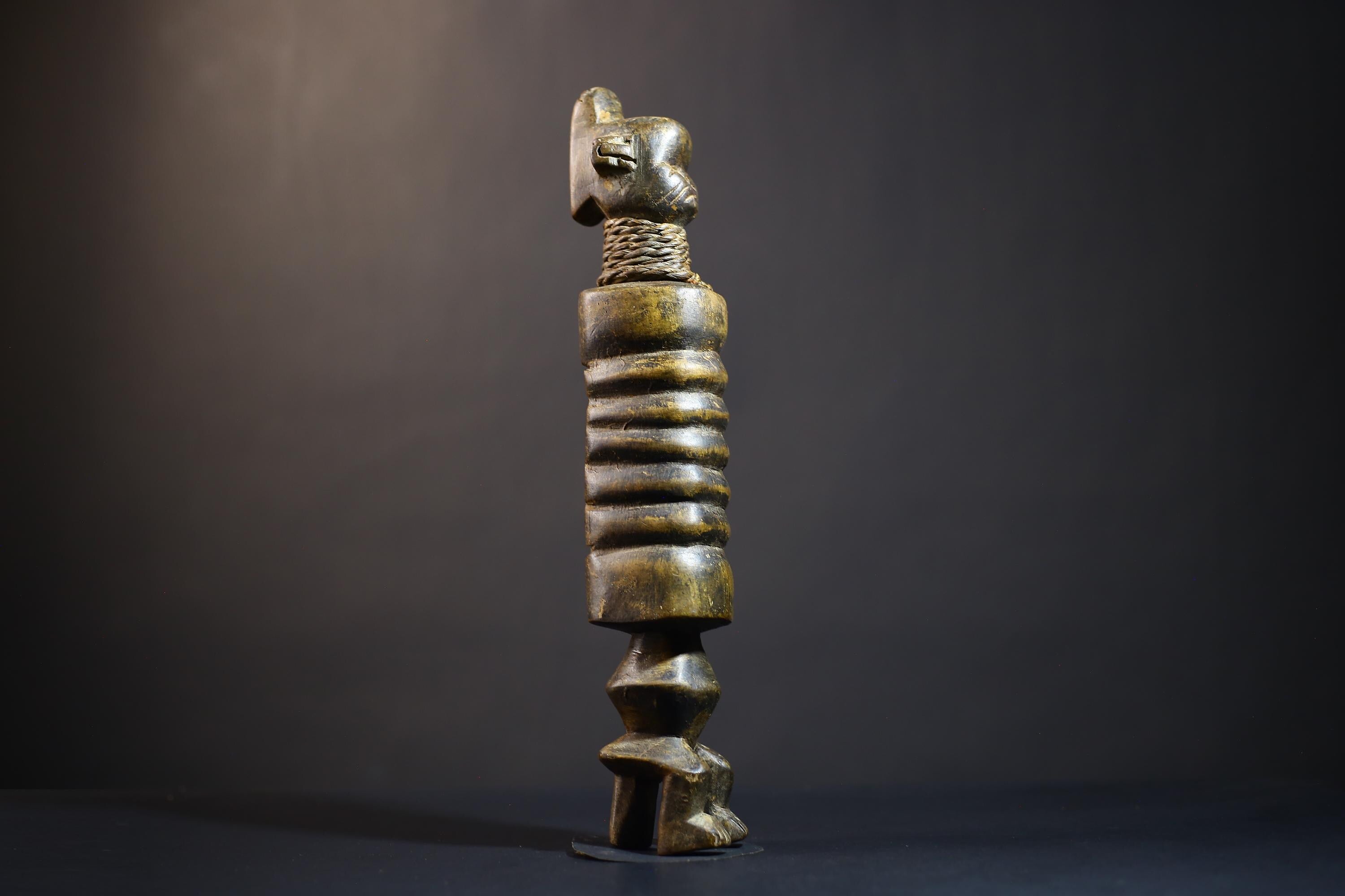 African Mende Style Drum | Unique Tribal Figurine Art | Handcrafted Drum Decor | Cultural Heritage from Sierra Leone-G4759
