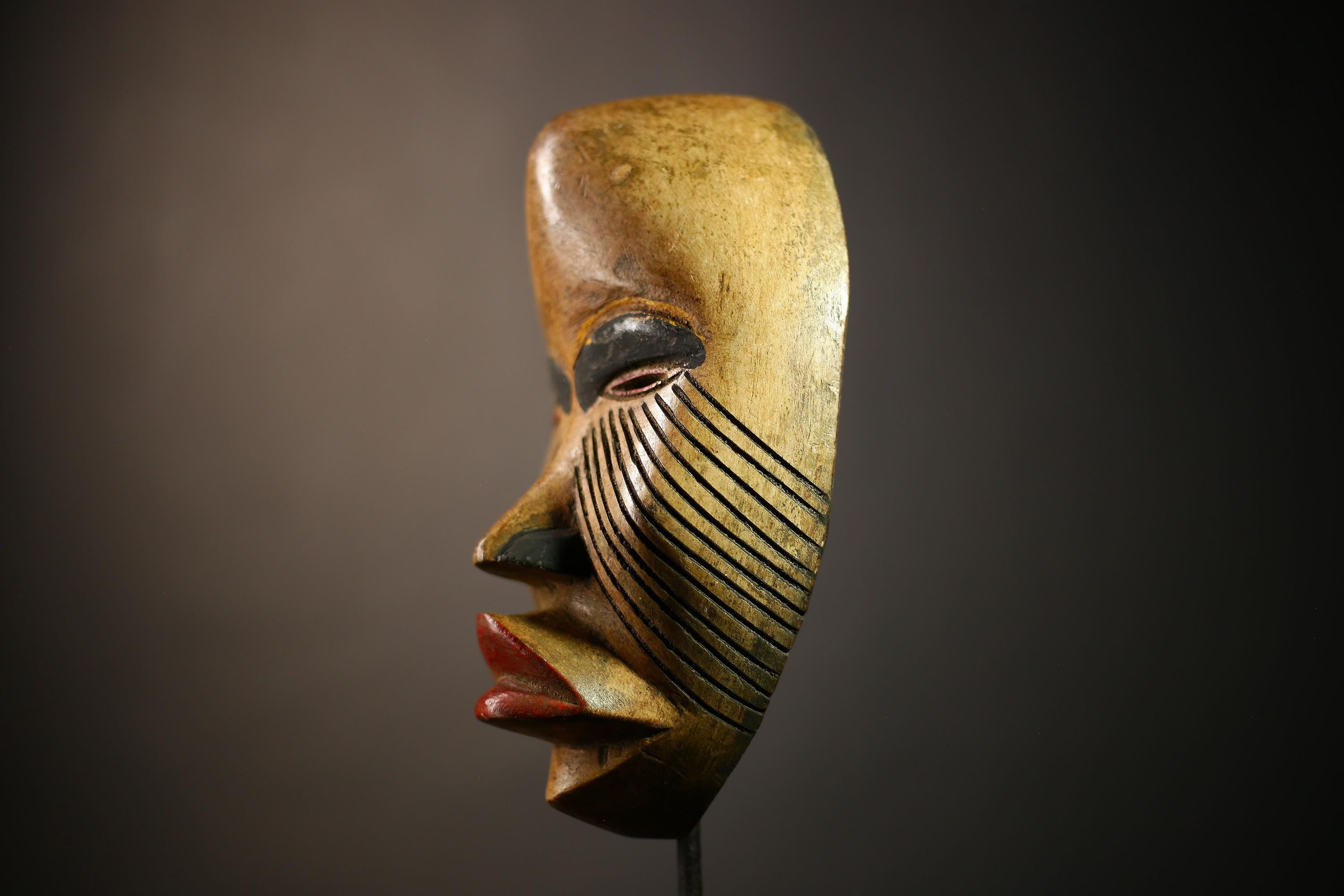 African Carved Tribal DAN Mask Wall Art Decor Unique Home Accent Piece | Authentic Tribal Decor | Wall Hanging Mask Art-G4611
