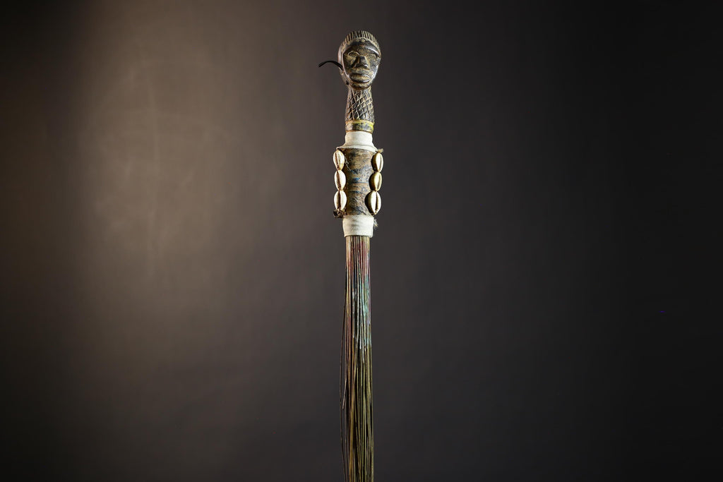 African Artisan Crafted Decorative Fly Whisk | Unique Home Décor Accent | Handwoven Straw Design | Cultural Art Display Piece-G4776