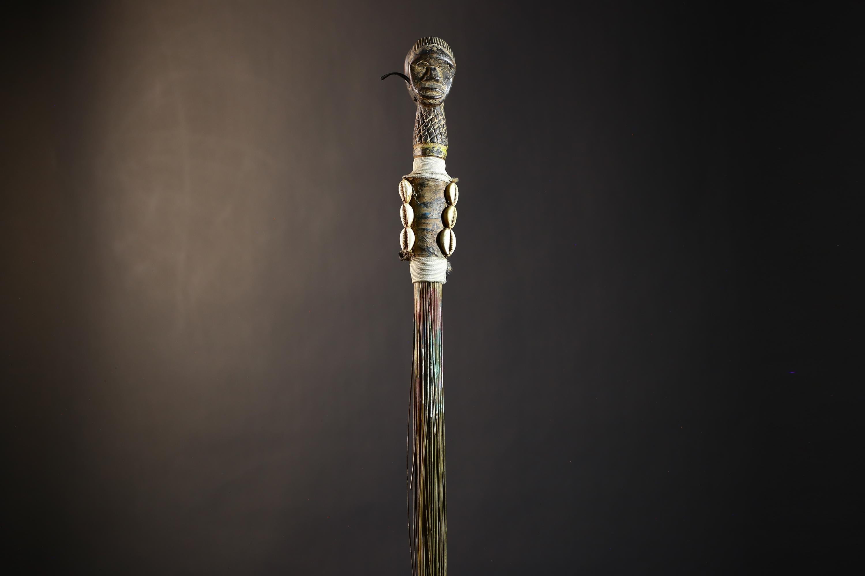 African Artisan Crafted Decorative Fly Whisk | Unique Home Décor Accent | Handwoven Straw Design | Cultural Art Display Piece-G4776
