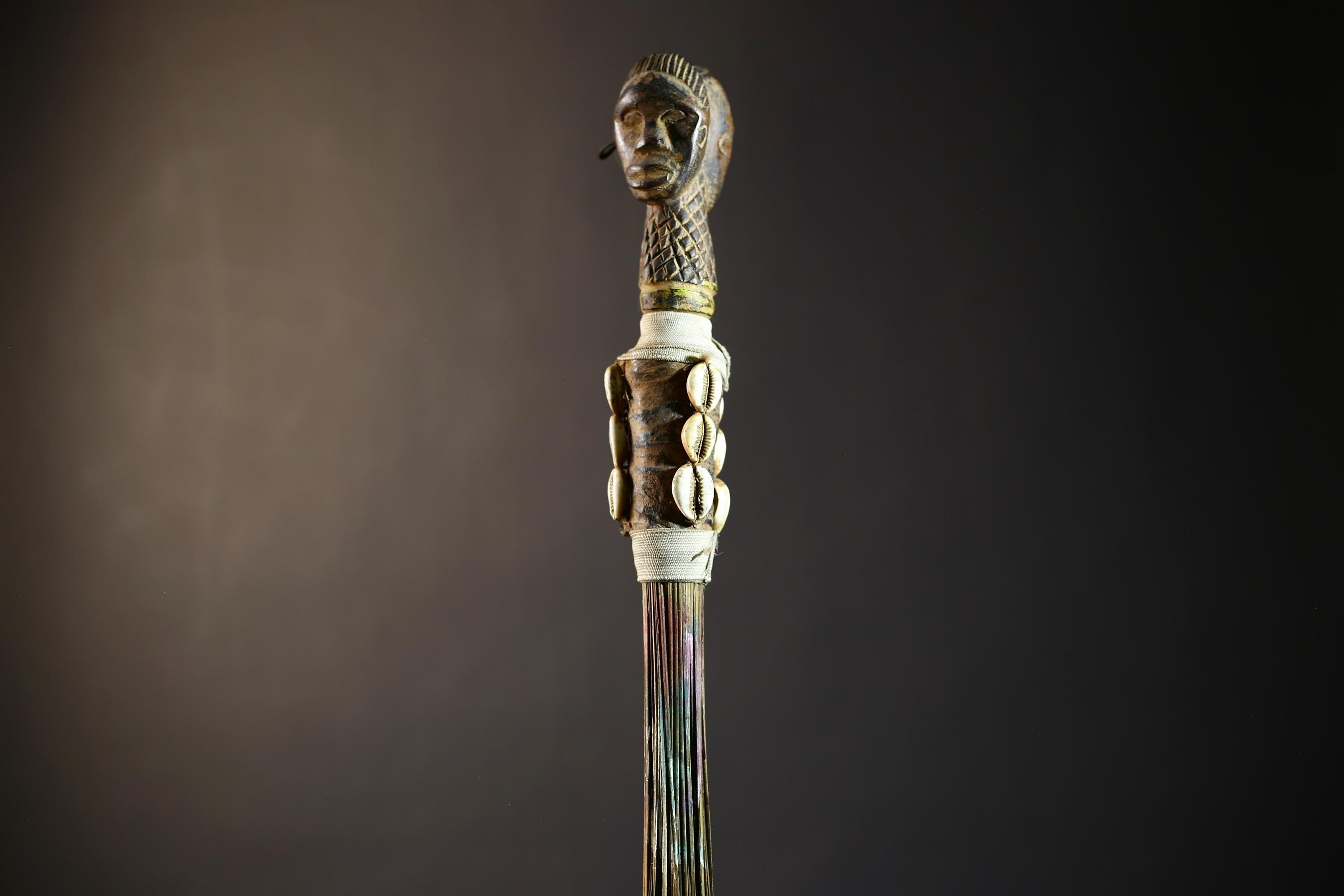 African Artisan Crafted Decorative Fly Whisk | Unique Home Décor Accent | Handwoven Straw Design | Cultural Art Display Piece-G4776