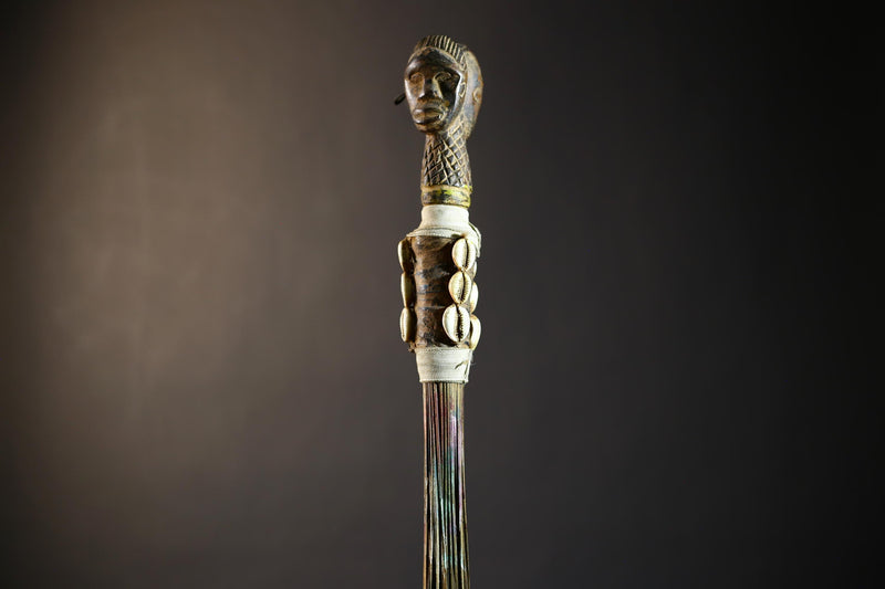African Artisan Crafted Decorative Fly Whisk | Unique Home Décor Accent | Handwoven Straw Design | Cultural Art Display Piece-G4776