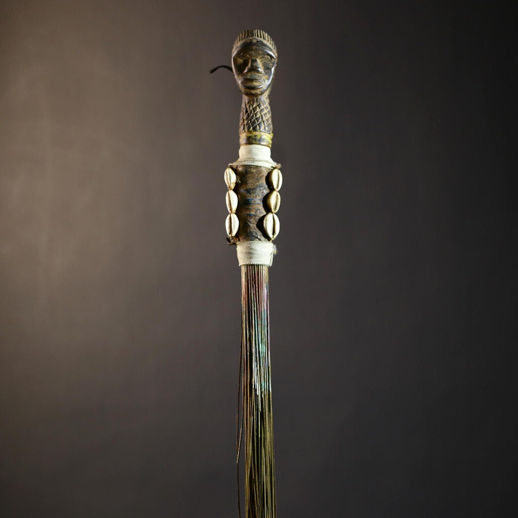 African Artisan Crafted Decorative Fly Whisk | Unique Home Décor Accent | Handwoven Straw Design | Cultural Art Display Piece-G4776